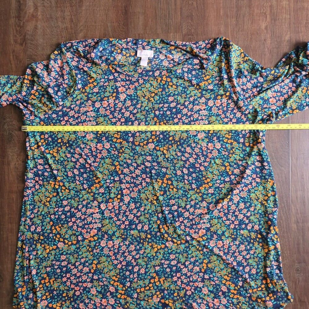 LOGO Layers Lori Goldstein Blue Green Floral Mesh 3/4 Sleeve Top 1X Plus - Picture 10 of 10